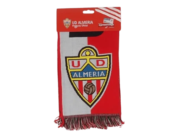 Bufanda oficial del UD Almería - con el texto UD Almería con el escudo oficial del equipo y los colores rojo y blanco