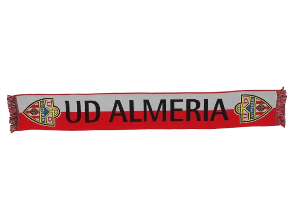 Bufanda oficial del UD Almería - con el texto UD Almería con el escudo oficial del equipo y los colores rojo y blanco