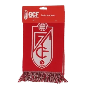 bufanda de fútbol oficial del granada club de fútbol con el texto granada cf en el centro y el escudo en los laterales