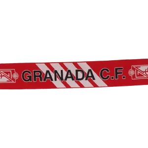 bufanda de fútbol oficial del granada club de fútbol con el texto granada cf en el centro y el escudo en los laterales
