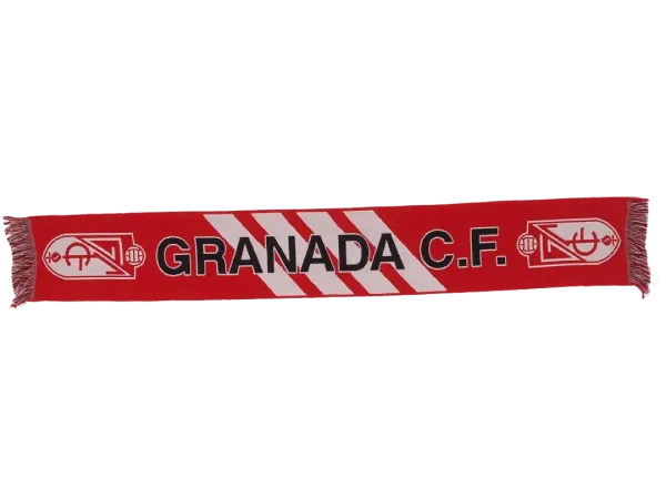 bufanda de fútbol oficial del granada club de fútbol con el texto granada cf en el centro y el escudo en los laterales