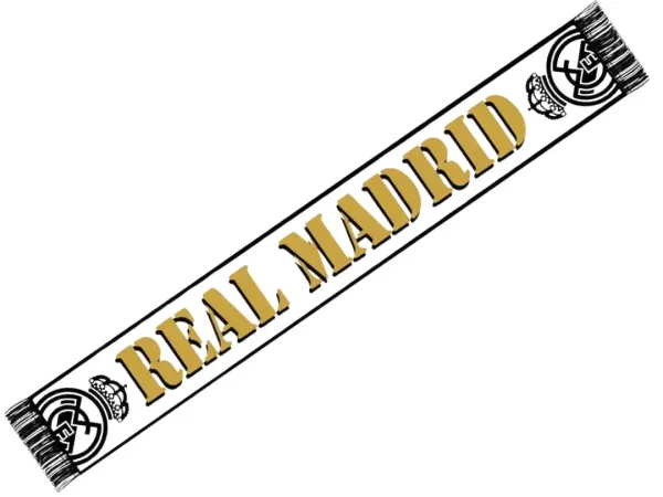 bufanda telar del real madrid blanca y dorada
