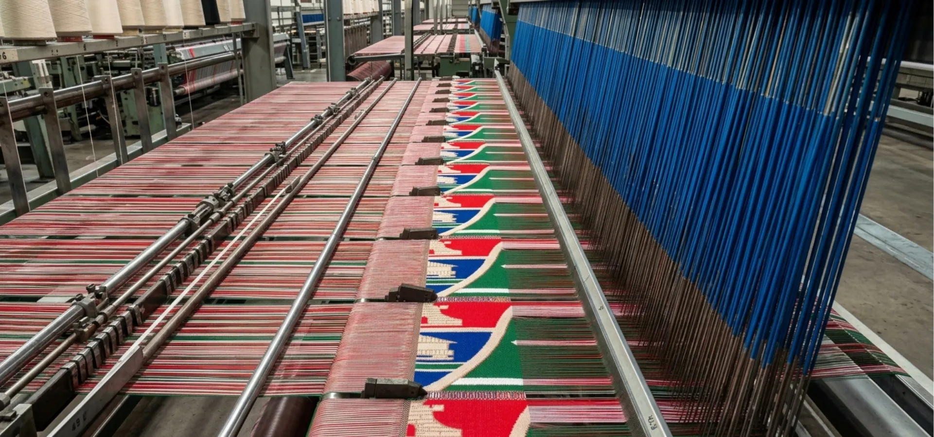 Custom football scarves being woven on the machine