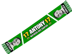 Bufanda de Antony 17 verde con franjas blancas, banderas de Brasil y fotos en blanco y negro del jugador